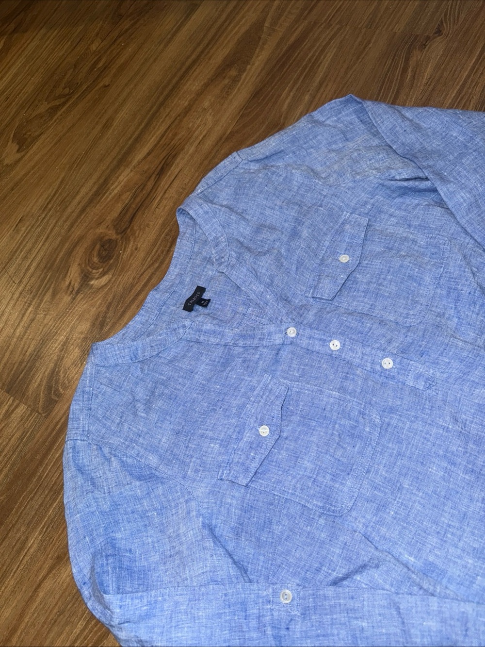 Talbots Shirt Womens M  Blue 100% Linen Popover Preppy Resort Vacation